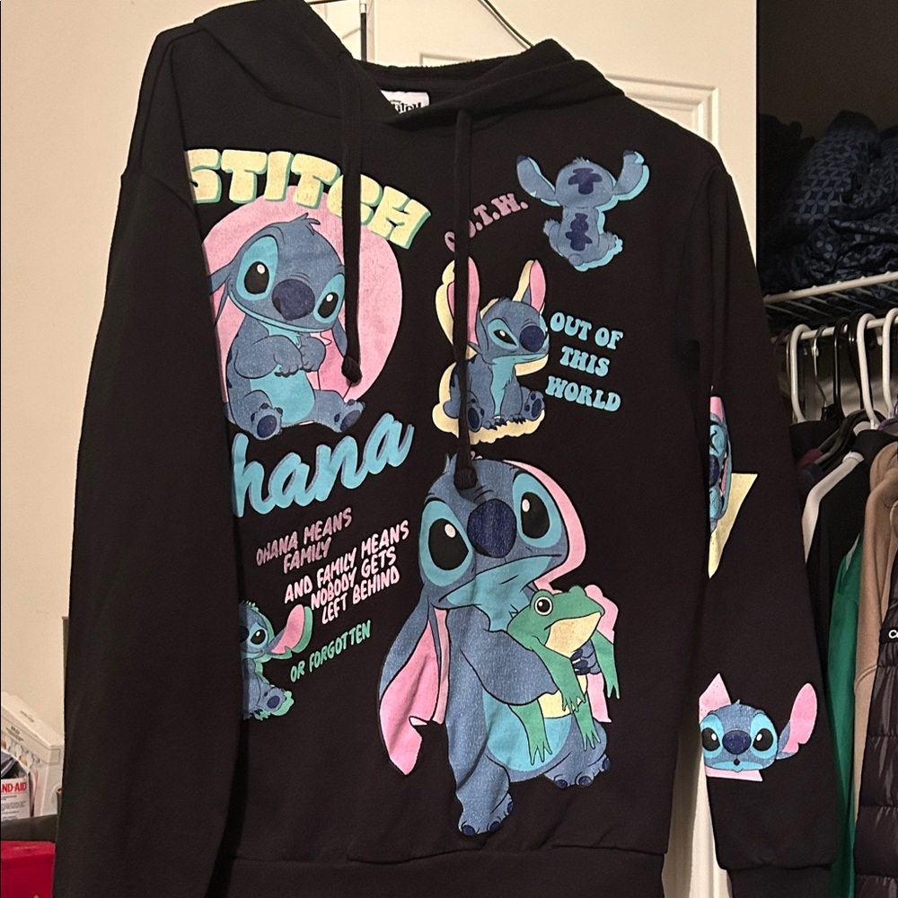 Disney Black Hoodie with Stitch Design